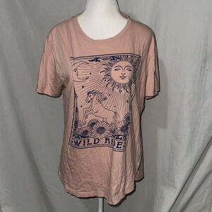peachy / light pink DK horse sun moon flower graphic tshirt size large